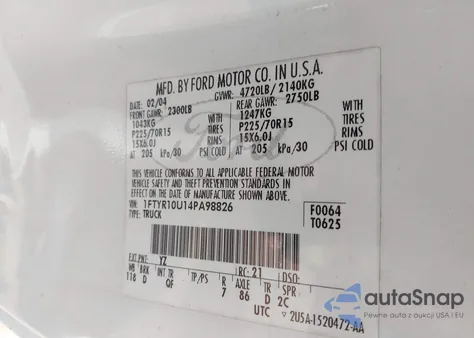 2004 Ford Ranger Edge/Xl/Xlt z USA, uszkodzony, nr VIN 1FTYR10U14PA98826